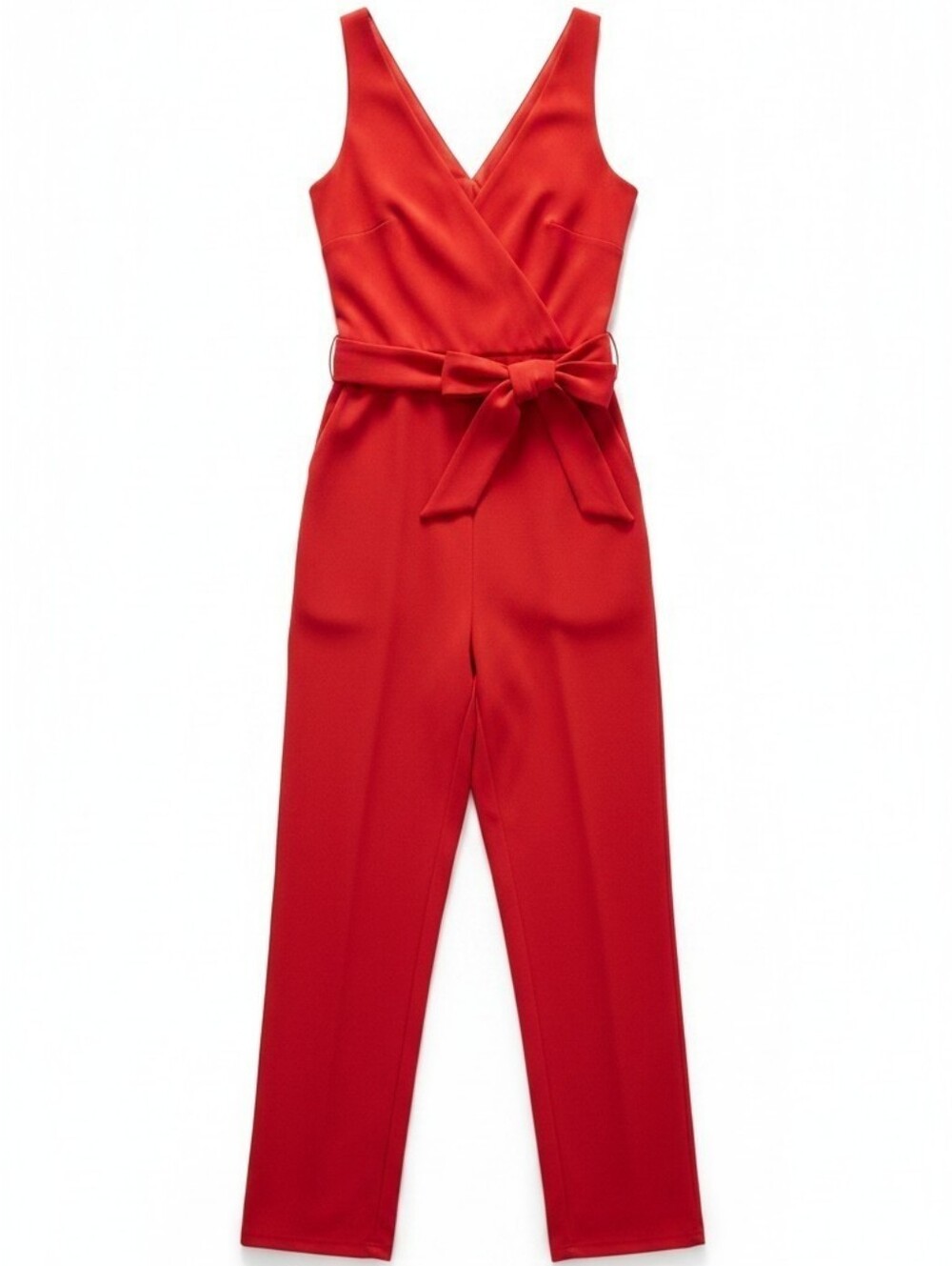 Sam Edelman Red Sleeveless Jumpsuit Women's Size 4 | Tie Waist Wide Leg Pockets - Picture 3 of 7